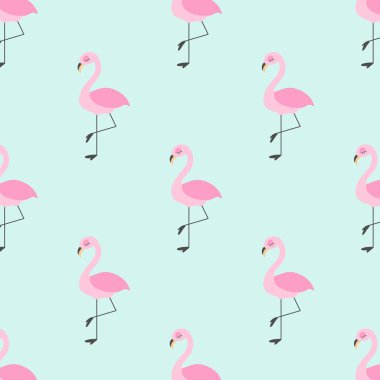Vektör turkuaz arka plan üzerinde şirin flamingoları ile seamless modeli. Kumaş ve dekorasyon tasarım.