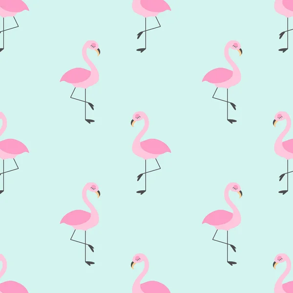 Vector seamless pattern with cute flamingo on turquoise background. Проектирование ткани и отделки . — стоковый вектор