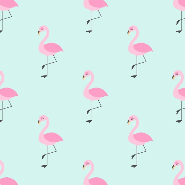 Vector seamless pattern with cute flamingo on turquoise background. Проектирование ткани и отделки . — стоковый вектор