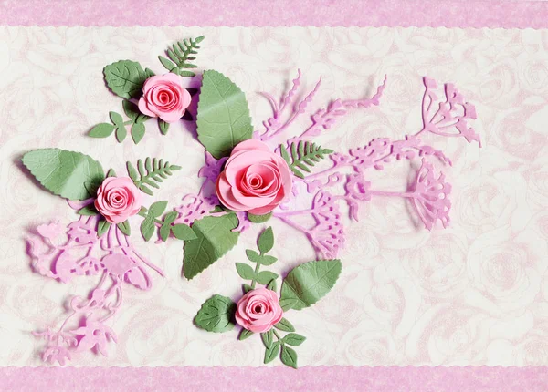 Decorative paper cards with rose and leaves — Stock Photo, Image