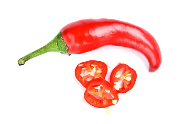 Chilli pepper and slices isolated on white background. — 스톡 사진