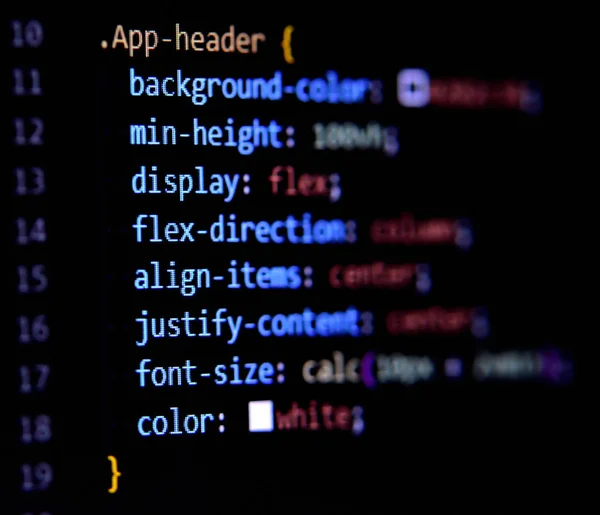 Código de programação de folhas de estilo cascata CSS3 moderno para codificação HTML . — Fotografia de Stock