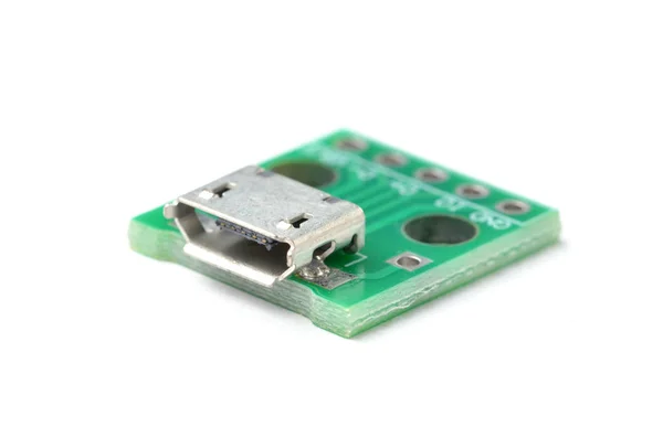 Micro USB vrouwelijke connector module, geïsoleerd op witte achtergrond. — Stockfoto
