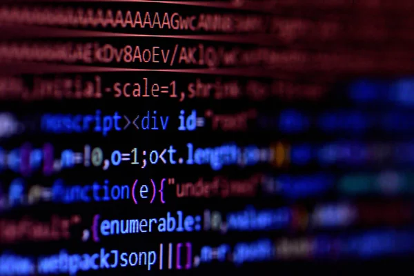 Close-up of minified javascript file. Computer programming source code for HTML website development. — Stock Photo, Image