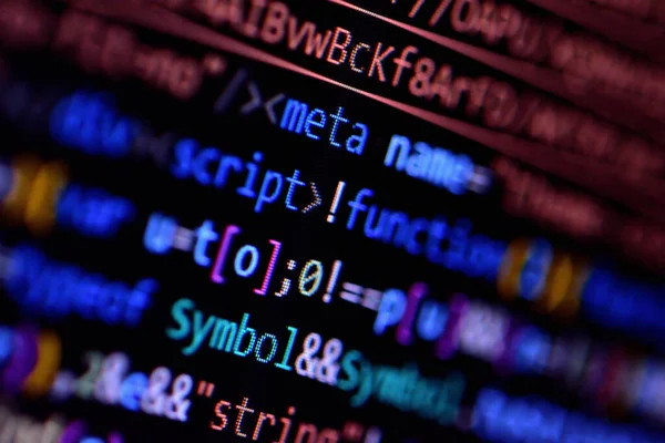 Minified javascript file. Computer programming source code for HTML website development. — Stock Photo, Image