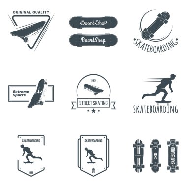 Kaykay etiket, rozetleri ve tasarım öğeleri kümesi