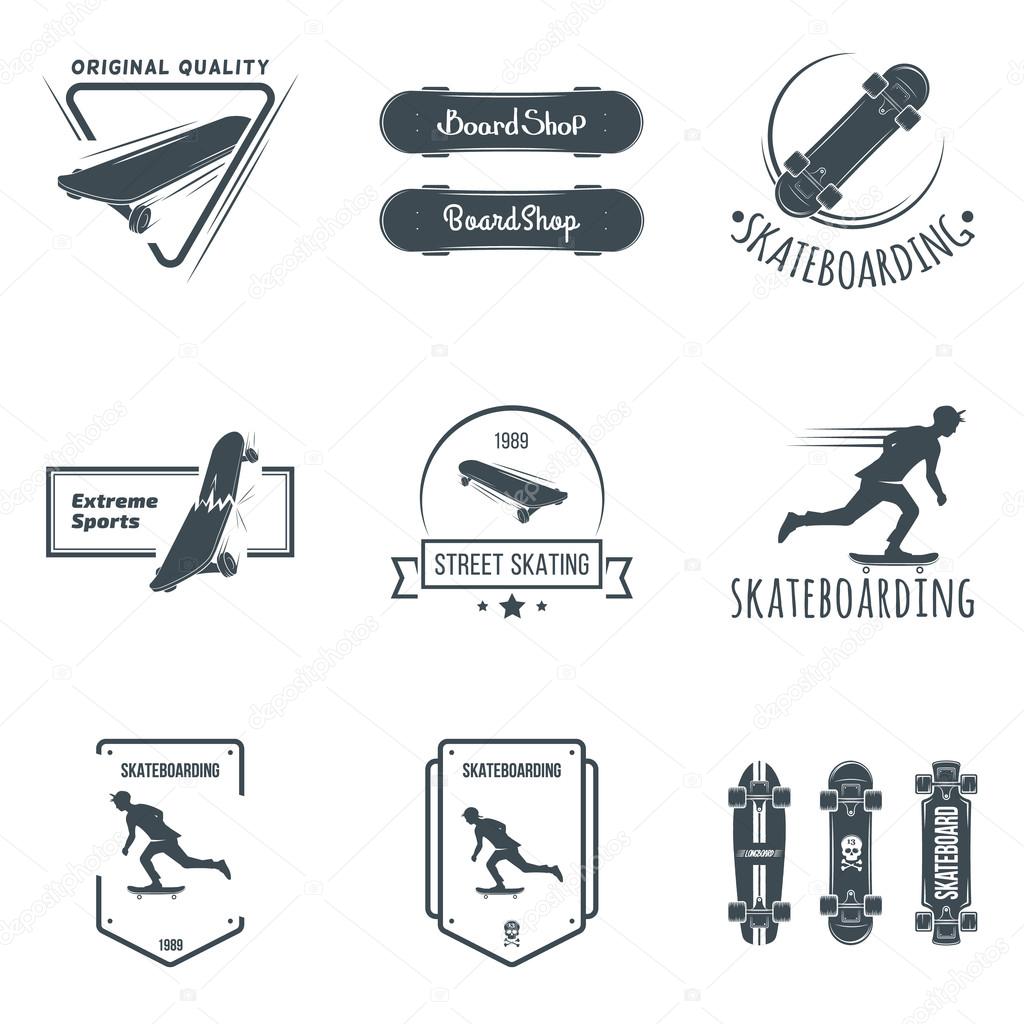 Longboard retro emblems. Graphic design for t-shirt. Dark print on white background