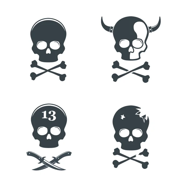 Conjunto de cráneo. Elementos de diseño, iconos, emblemas e insignias aislados sobre fondo blanco . — Archivo Imágenes Vectoriales