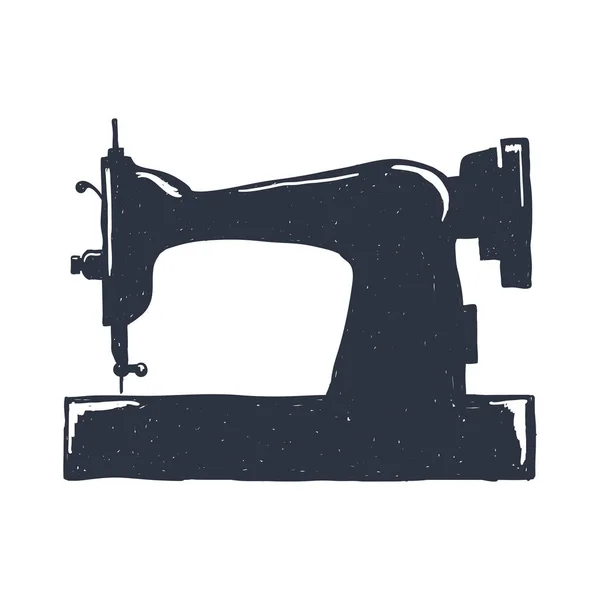 Máquina de coser vintage dibujada a mano. Estilo de boceto. Ilustración vectorial. Huella de camiseta. Cartel. Aislado sobre fondo blanco. Hilo. Aguja de trabajo . — Vector de stock