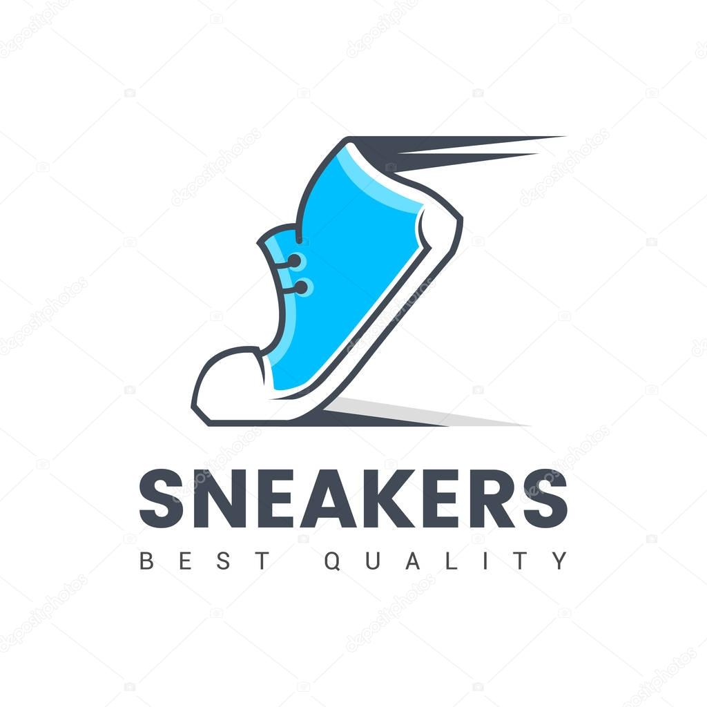 Speeding running sport shoe symbol, icon or logo. Label. Sneakers ...