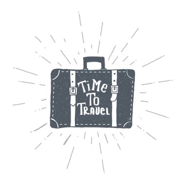 Elle çizilmiş vintage çanta. Stil kroki. Vektör çizim. T-shirt baskı. Poster. Retro rozeti. Amblem. Seyahat. Yolculuk. Konaklama.