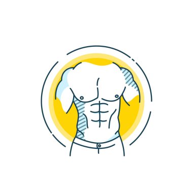 Yaratıcılık ve ilham düz çizgi tasarım konsepti vektör Illustration. Fitness. Spor. Spor salonu logosunu görmeniz gerekir. Vücut geliştirme. Basın.