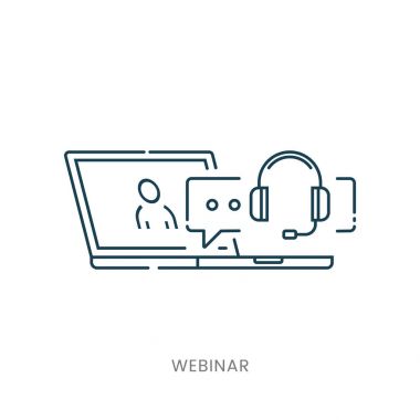 Webinar illüstrasyon. Online Eğitim ve eğitim. Uzaktan eğitim. Düz çizgi sanat desig. Kontur.