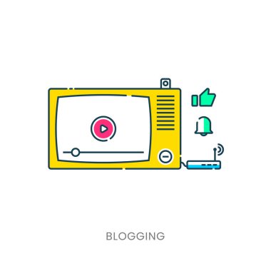 Şablon bloglama infographics. Web sitesi afiş ve promosyon malzemeleri için kavram. Modem TV..