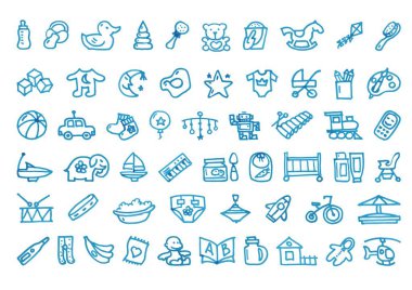 Çocuklar el çekilmiş Icons set şeyler