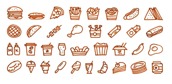 Comida rápida iconos dibujados a mano — Archivo Imágenes Vectoriales