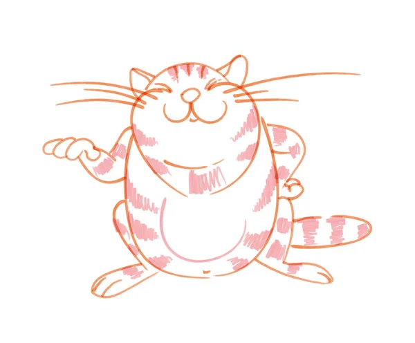 뚱뚱한 빨간 고양이 손 만화 색 펠트 펜으로 그린 — 스톡 벡터