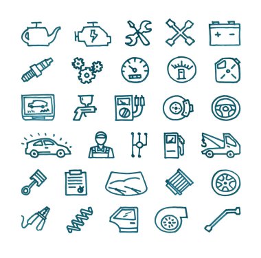 Araba Servisi el çekilmiş Icons set