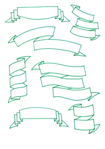 サインペン セットで描かれたリボン バナー手 — ストックベクタ