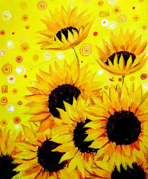 Pintura pintada a mano acrílica de girasoles —  Fotos de Stock