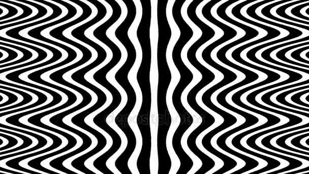 Patrón digital de flujo de onda, ilusión óptica giratoria, fondo de vídeo animado en blanco y negro — Vídeo de stock