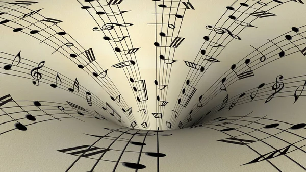 Müzik notaları eski kağıt arka plandaki delikten çıkar