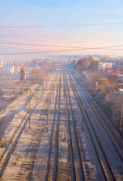 Trilhos Trem Tempo Inverno — Fotografia de Stock