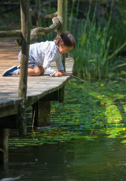 Küçük Kız Göle Bakıyor — Stok fotoğraf