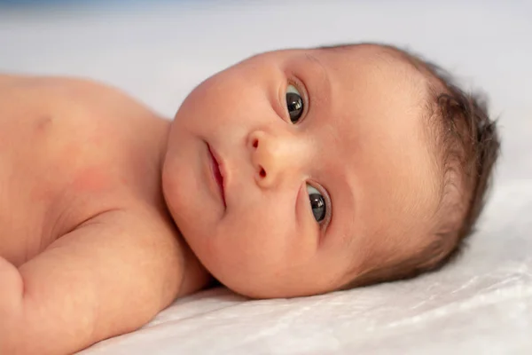 Cute Little Newborn Looking Camera — Stock Photo, Image