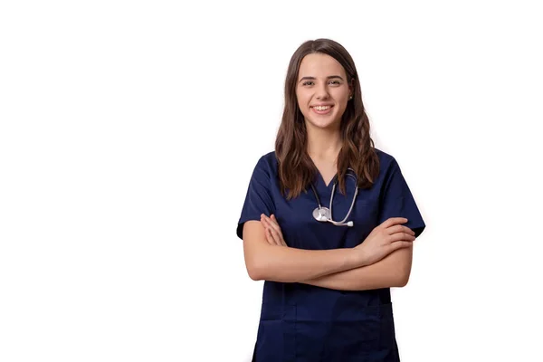 Alegre Joven Médico Con Estetoscopio Sobre Cuello Mirando Cámara Aislada —  Fotos de Stock