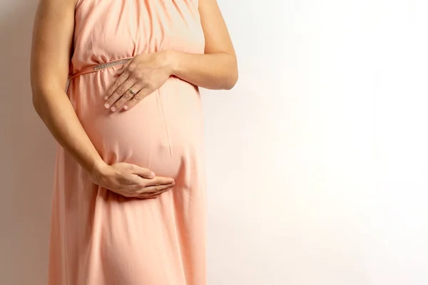 Pregnant Women Holding Her Belly White Background — Stock Photo, Image