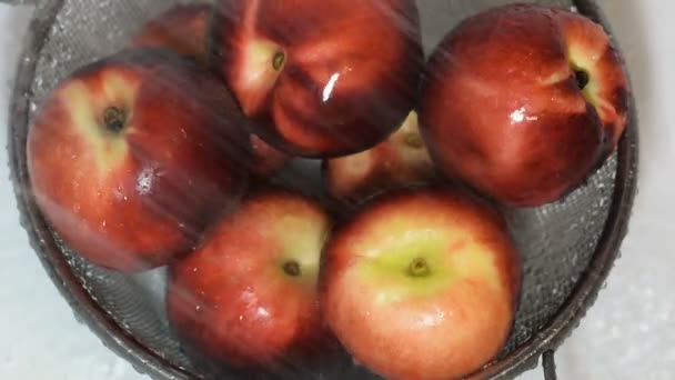 Fresh peaches apples — Stock Video