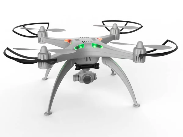 3D-Illustration einer Drohne mit Lichtern auf weißem Hintergrund — Stockfoto