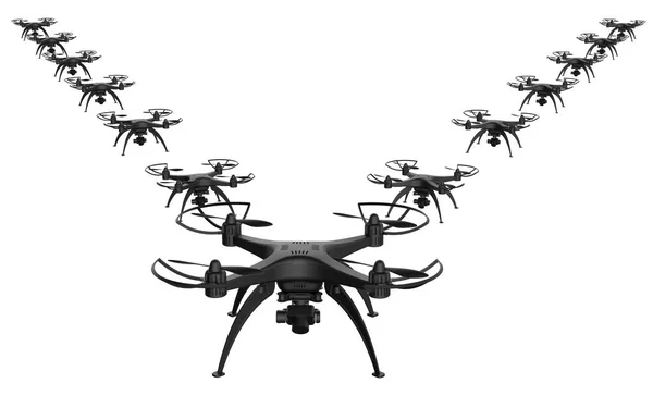 Illustrazione 3d di un cuneo di droni su sfondo bianco — Foto Stock