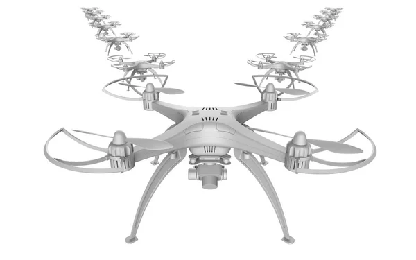 Illustration 3D d'un coin de drones sur fond blanc — Photo
