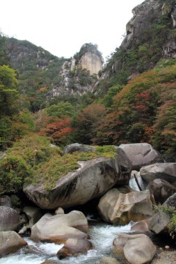 Mitake Shosenkyo dolu ve Kakuenbo ile kırmızı sonbahar yaprakları Koufu, Yamanashi, Japan