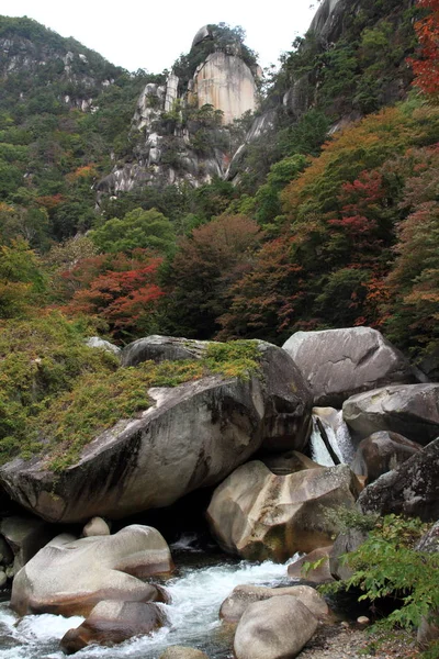 Gorges de Mitake Shosenkyo et Kakuenbo avec des feuilles rouges d'automne à Koufu, Yamanashi, Japon — Photo