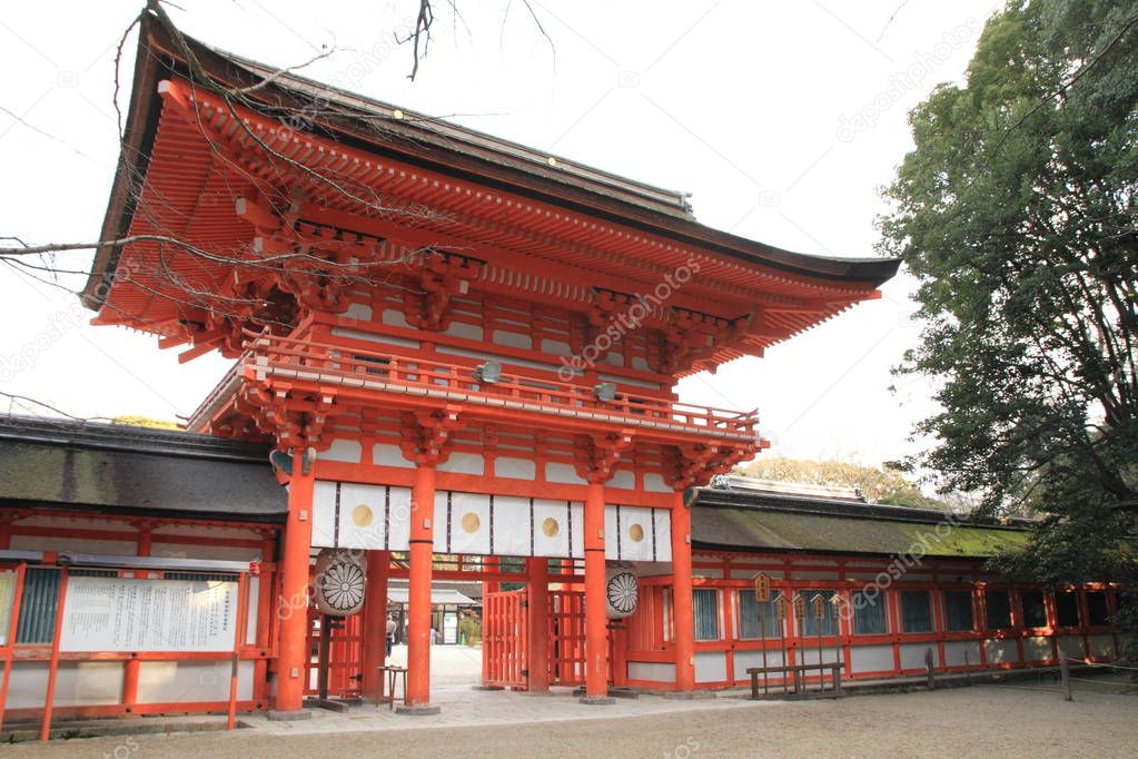 tower gate of Shimogamo shrine in Kyoto, Japan