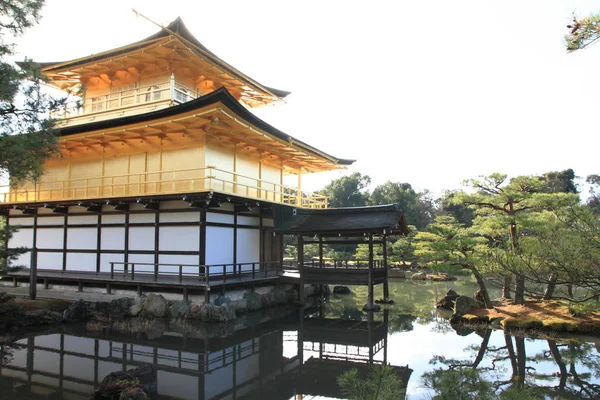 golden pavilion, pond and fishing deck of Kinkaku ji in Kyoto, Japan