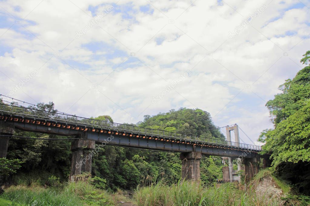 railroad bridge on Pingxi line in Shifen, Taiwan