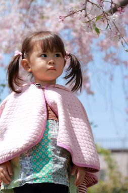 Japon kız ve kiraz çiçekleri (2 yaşında)