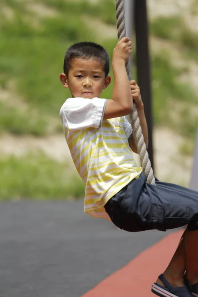 Japanese boy playing with flying fox (second grade at elementary school)