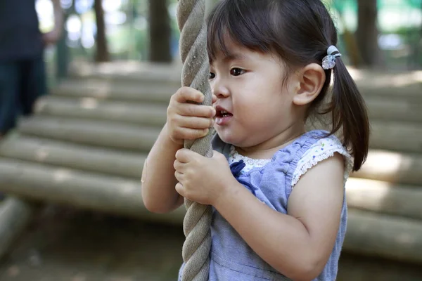 Japon kız ile uçan tilki (2 yaşında oynamaya) — Stok fotoğraf