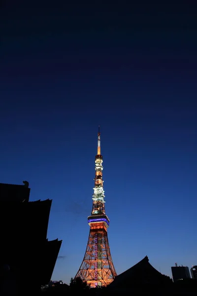 Tokyo tower and Zojo ji in Shiba, Tokyo, Japan (night scene) — Stock Photo, Image