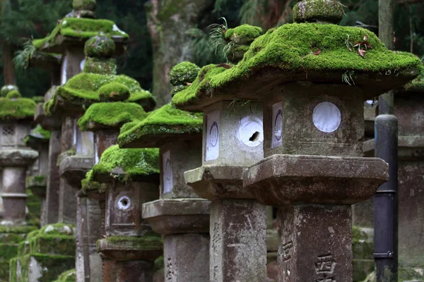 Sten lykta med mossa på Kasugataisha altare, Nara, Japan — Stockfoto