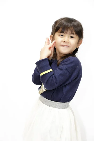 Gülümseyen Japon Kız Yaşında Beyaz Sırt — Stok fotoğraf