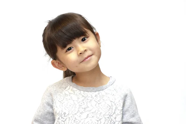 Sorrindo Menina Japonesa Anos Costas Brancas — Fotografia de Stock