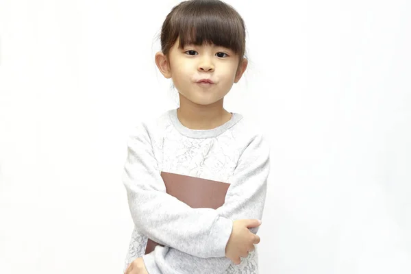 Japanese Girl Holding Book White Back Years Old — Φωτογραφία Αρχείου