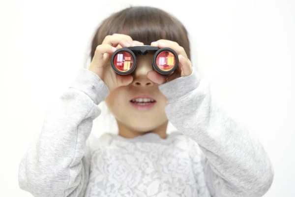 Menina Japonesa Com Vidro Ópera Costas Brancas Anos — Fotografia de Stock