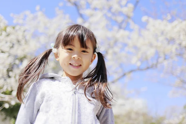 Niña Japonesa Flores Cerezo Años — Foto de Stock